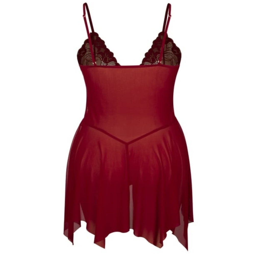 Chama Plus Size Lingerie Lace Babydoll Sexy V Neck Mesh Sleepwear Set - Picture 6 of 8